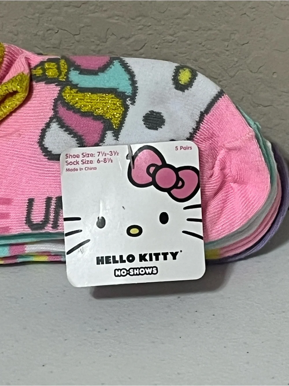 Sanrio Hello Kitty Unicorn Kids No-Show Socks 5 Pairs Sock Size 6-8 1/2 NWT